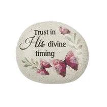 Faithful Message Stones Gift of Strength worry stone beige with butterflies Trust in His timing on Tampa Home & Garden Store