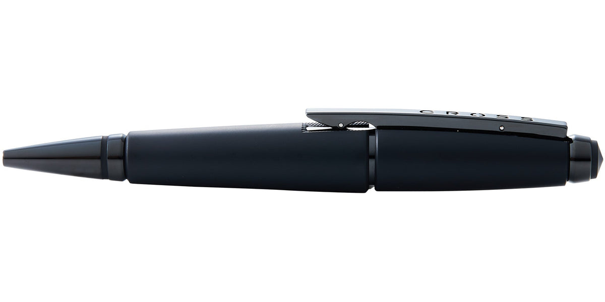 Edge Matte Black Lacquer Gel Rollerball Pen by A.T. Cross with black body and metal clip on Tampa Home & Garden Store