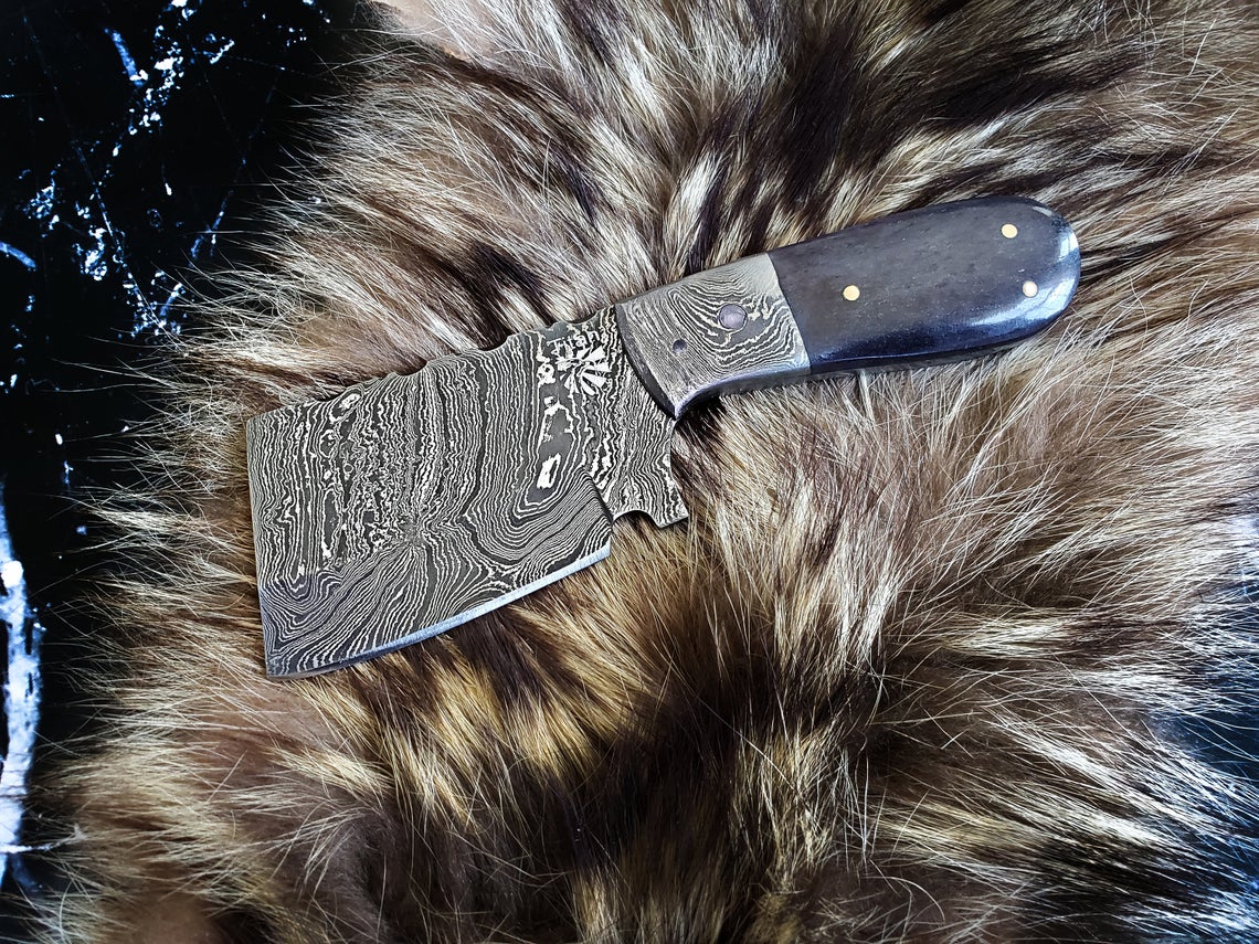 EDC mini cleaver with Damascus blade and dyed bone handle by Titan International K on Tampa Home & Garden Store
