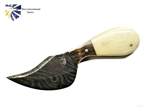 Knife TD-043 Titan International Kuives Damascus curved blade with ivory handle on Tampa Home & Garden Store