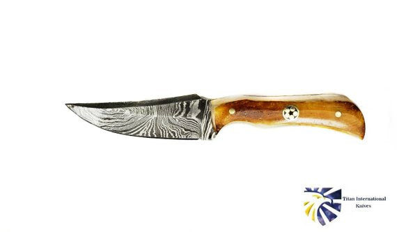 Damascus neck knife TD-178 by Titan International K, hand-forged with burnt bone handle on Tampa Home & Garden Store