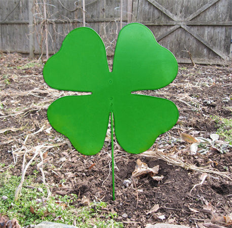 Shamrock plant stake decorative garden ornament bright green metal Rustica Ornamentals on Tampa Home & Garden Store