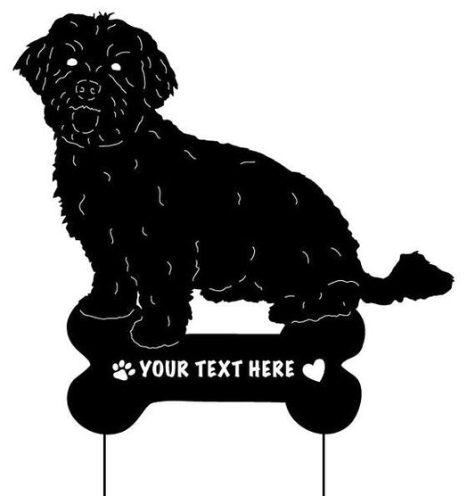 Havanese dog garden stake with bone-shaped plaque, black silhouette, Rustica Ornamentals outdoor living decor on Tampa Home & Garden Store