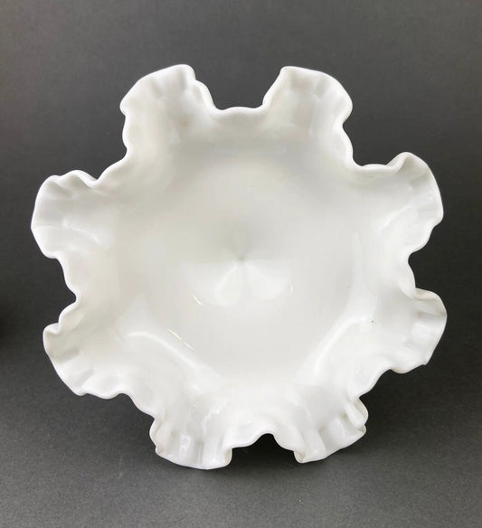 Milk Glass Candy Dish with Ruffled Edge. Vintage, Hobnail Trinket Dish. White Footed Bowl. Fine Tableware. - Tampa Home & Garden Store