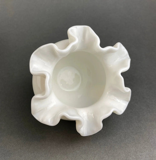 Small Milk Glass Vase With Ruffled Edge. Round Flower Vase. White Bedroom Decor. Collectible Milk Glass. - Tampa Home & Garden Store