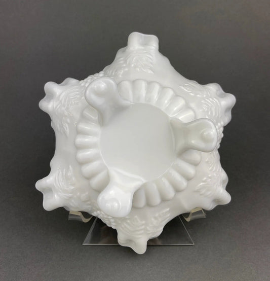 Milk Glass Footed Bowl. Candy Dish with Grape Motif & Ruffled Rim. White Table Centerpiece. Trinket Dish. Bathroom and Bedroom Decor. - Tampa Home & Garden Store