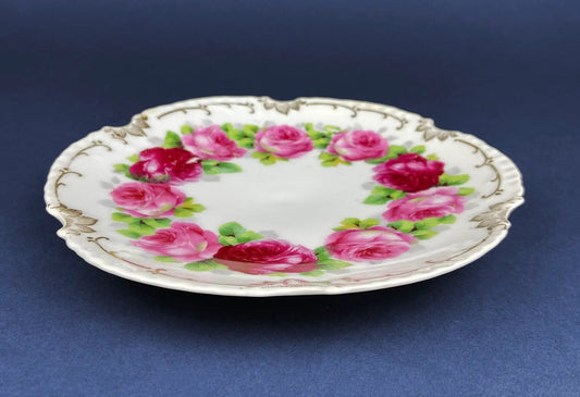 Antique Bavaria dessert plate with pink roses and gold gilt rim on Tampa Home & Garden Store
