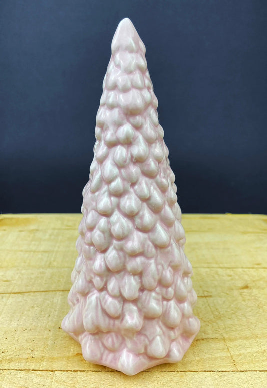 Pink ceramic Christmas Village Pine Trees pair with bubbly texture, set of two on Tampa Home & Garden Store