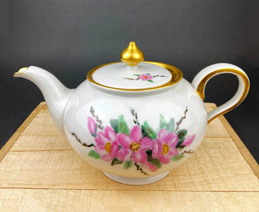 Eschenbach Baronet porcelain teapot with pink floral motif and gold trim on Tampa Home & Garden Store