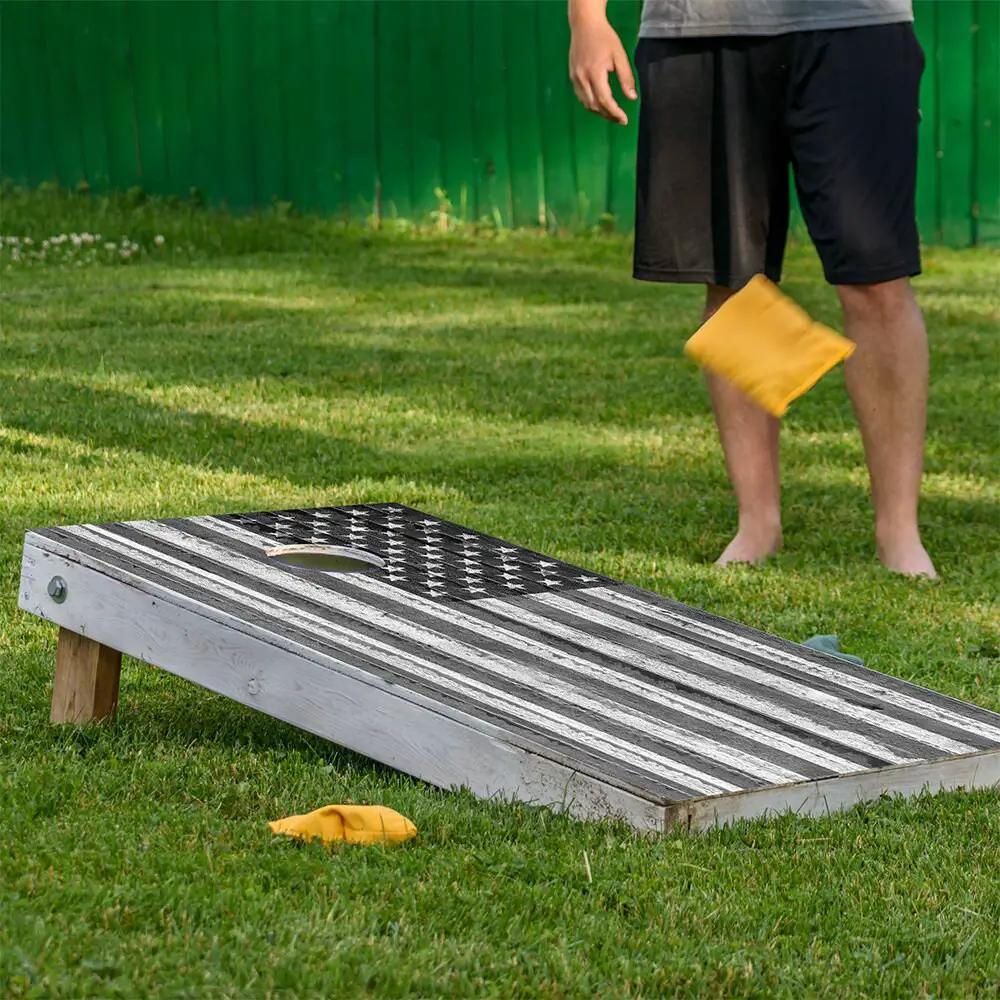 Cornhole wrap Lone Star Art Black and White American Flag on weathered board on Tampa Home & Garden Store