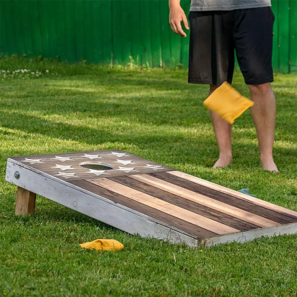 Cornhole board wraps set of 2 in brown distressed flag design by Lone Star Art on Tampa Home & Garden Store