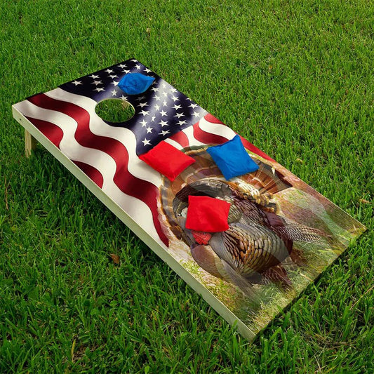 Turkey Hunting Cornhole Board Wraps Set of 2 patriotic red white blue design Lone Star Art on Tampa Home & Garden Store