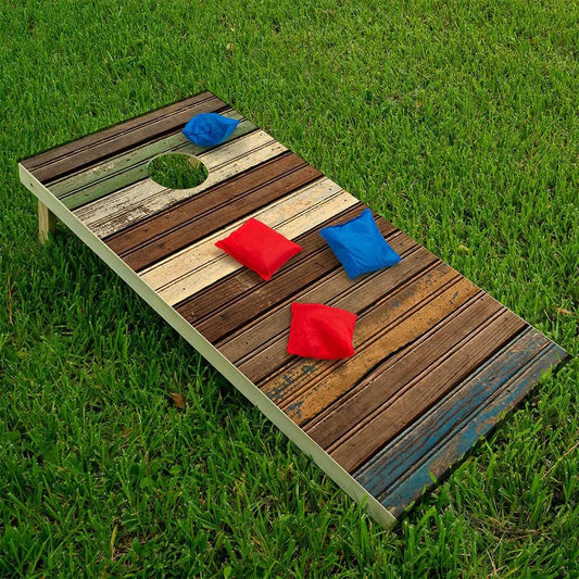 Wood panels cornhole board wrap set of 2 rustic brown plank design Lone Star Art on Tampa Home & Garden Store