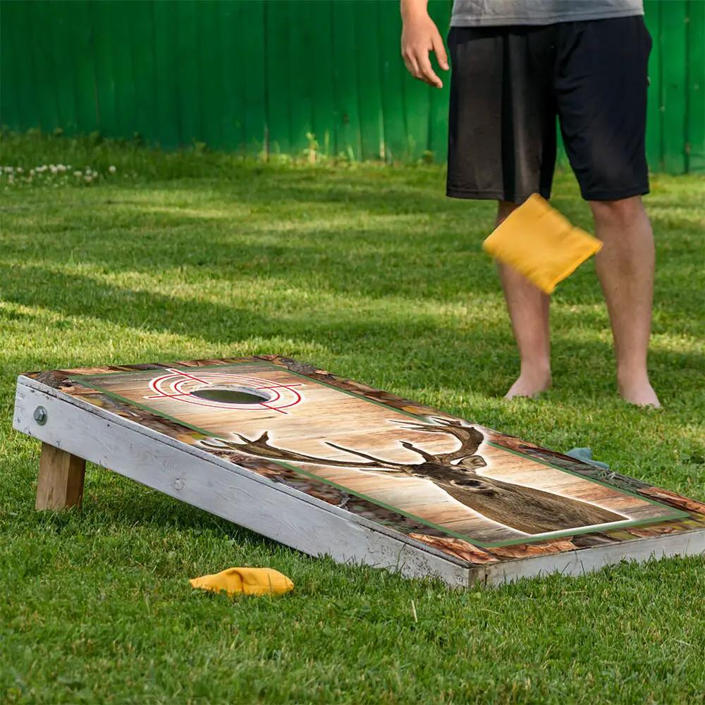 Cornhole board wraps set of 2 with deer silhouette on weathered wood by Lone Star Art on Tampa Home & Garden Store