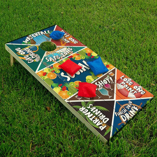 Cornhole wrap set 2 Drinking Game Version 2 by Lone Star Art, colorful fruit panels on Tampa Home & Garden Store