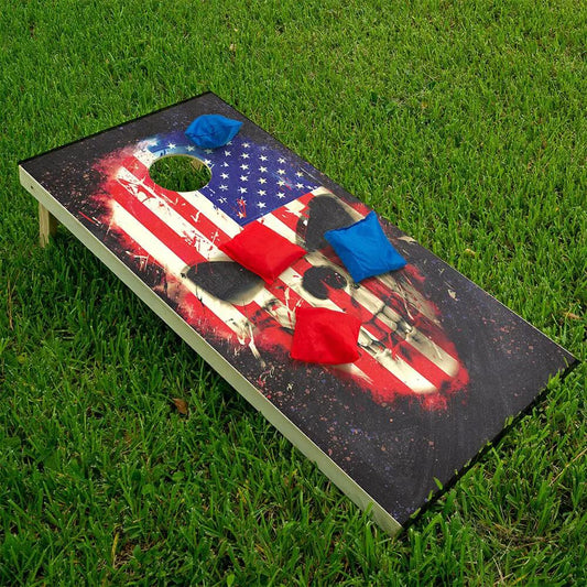Cornhole board wraps set of 2 with Flag Skull design in US flag colors by Lone Star Art on Tampa Home & Garden Store
