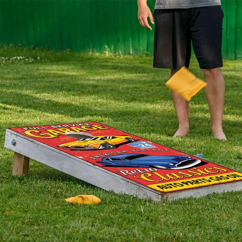 Cornhole board wrap set of 2, Retro Garage design with red vintage car, Lone Star Art on Tampa Home & Garden Store