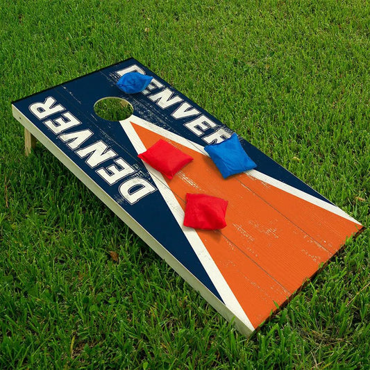 Denver Football Cornhole Board Wraps, set of 2, navy blue with orange accents on Tampa Home & Garden Store