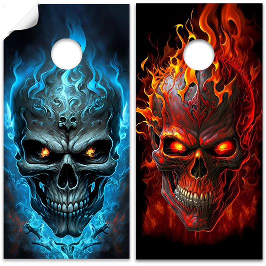 Flaming Skull - Cornhole Board Wrap - Set of 2 - Tampa Home & Garden Store