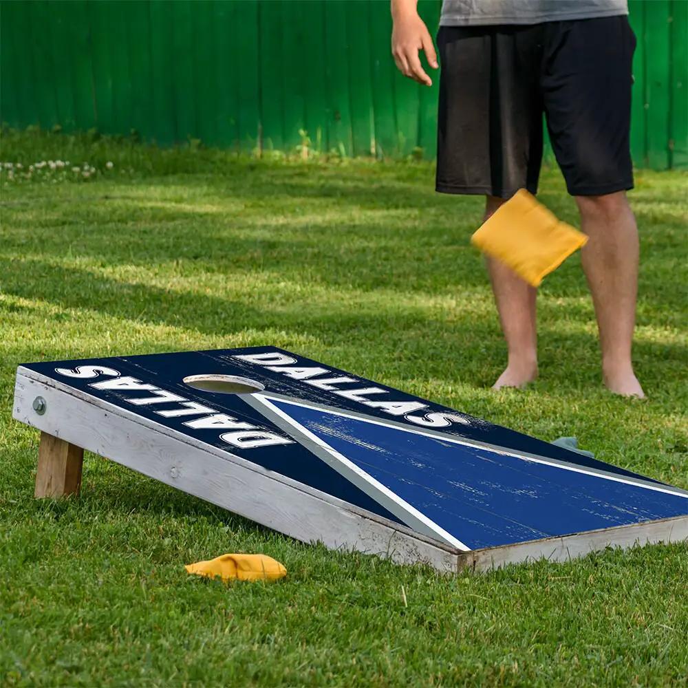 Dallas Football Cornhole Board Wraps Set of 2, navy blue with white Dallas text, Lone Star Art on Tampa Home & Garden Store