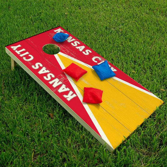 Cornhole board wrap set of 2 with Kansas football red and yellow design on Tampa Home & Garden Store