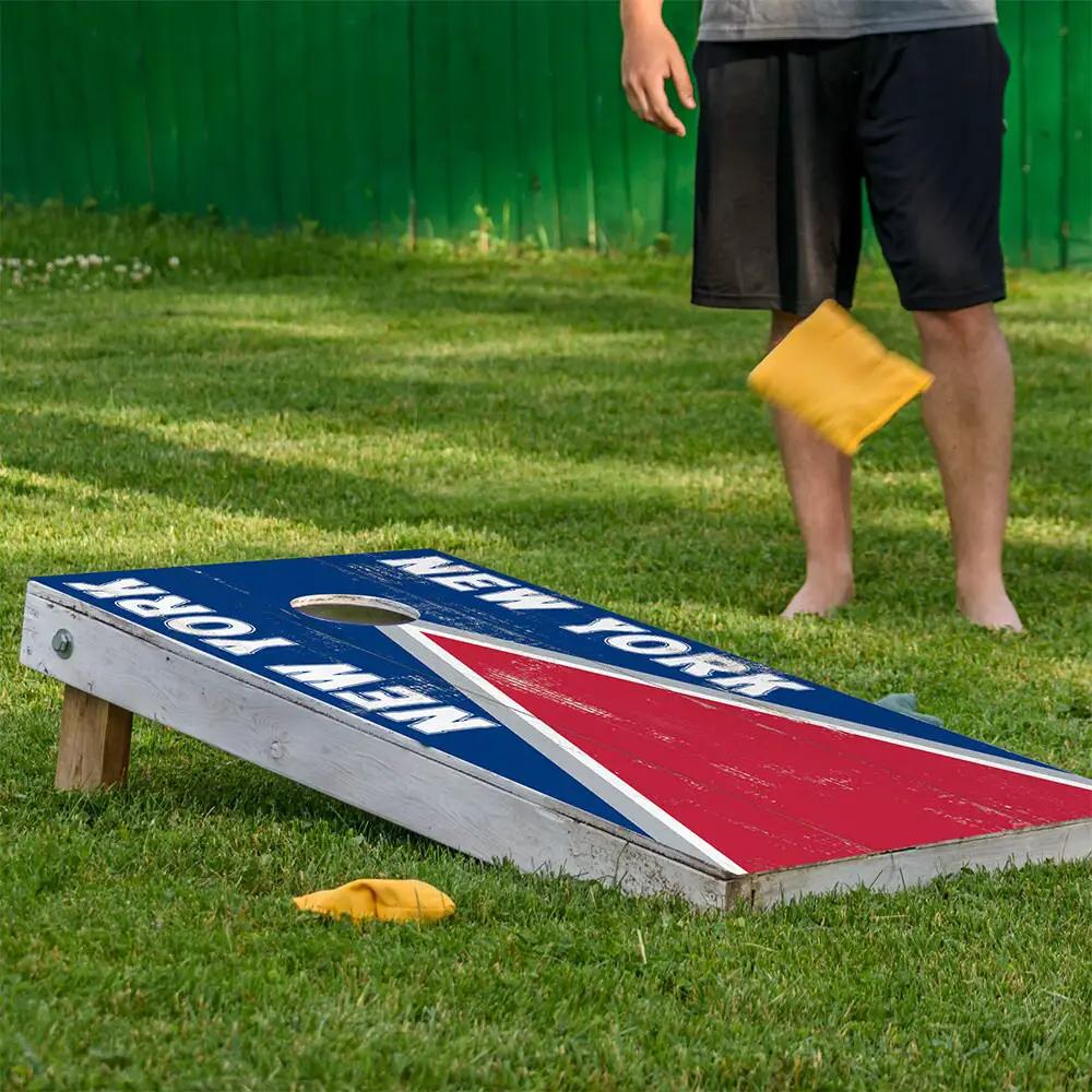 New York Blue Red Football Cornhole Wraps Set, blue and red football design, Lone Star Art on Tampa Home & Garden Store