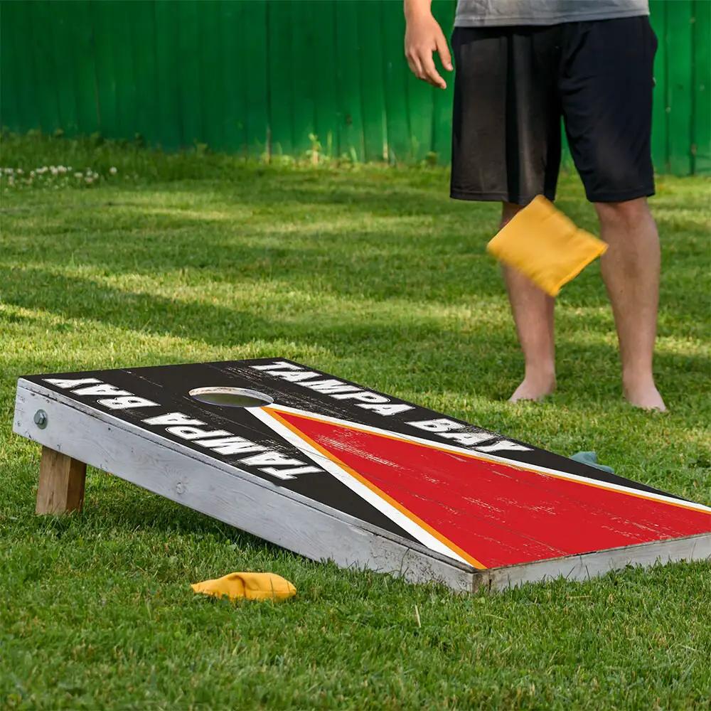Cornhole board wraps set of 2 Tampa Bay Football on black boards with red stripe on Tampa Home & Garden Store