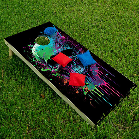 Neon Splatter Paint Skull - Cornhole Board Wrap - Set of 2 - Tampa Home & Garden Store