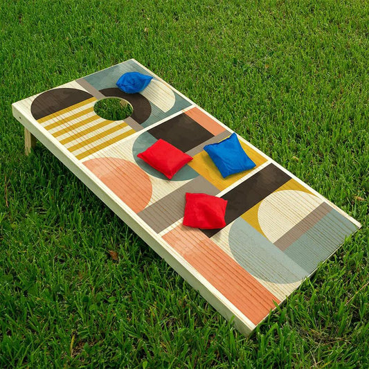 Geometric Abstract Cornhole Board Wrap Set of 2 by Lone Star Art with colorful geometric pattern on Tampa Home & Garden Store