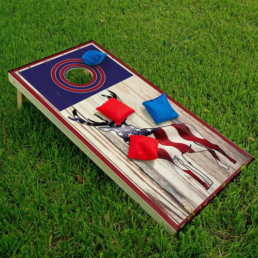 Cornhole Board Wrap Set Elk Hunting American Flag by Lone Star Art, rustic wood panel, set of 2 on Tampa Home & Garden Store