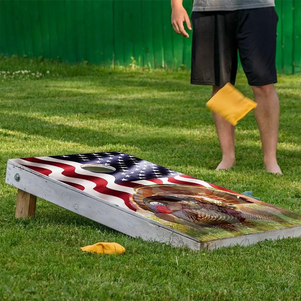 Turkey Hunting Cornhole Board Wraps set of 2 with American flag and turkey by Lone Star Art on Tampa Home & Garden Store