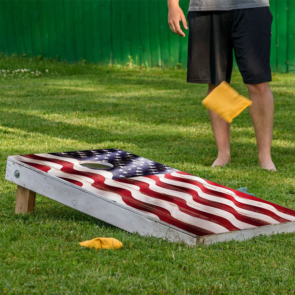 Cornhole board wrap set of 2 American flag wavy design by Lone Star Art on Tampa Home & Garden Store