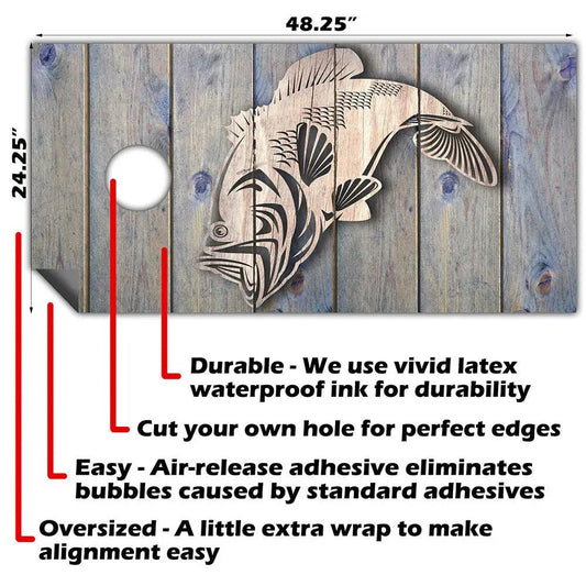 Bass Fish Jump Cornhole Board Wrap Set (2) vinyl wraps by Lone Star Art on wood-look boards on Tampa Home & Garden Store