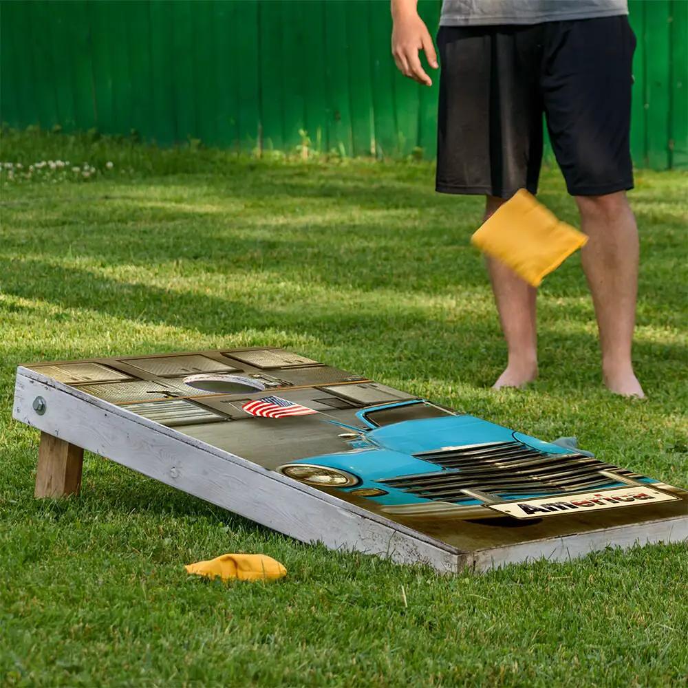 Blue car cornhole board wrap set of 2 by Lone Star Art on Tampa Home & Garden Store