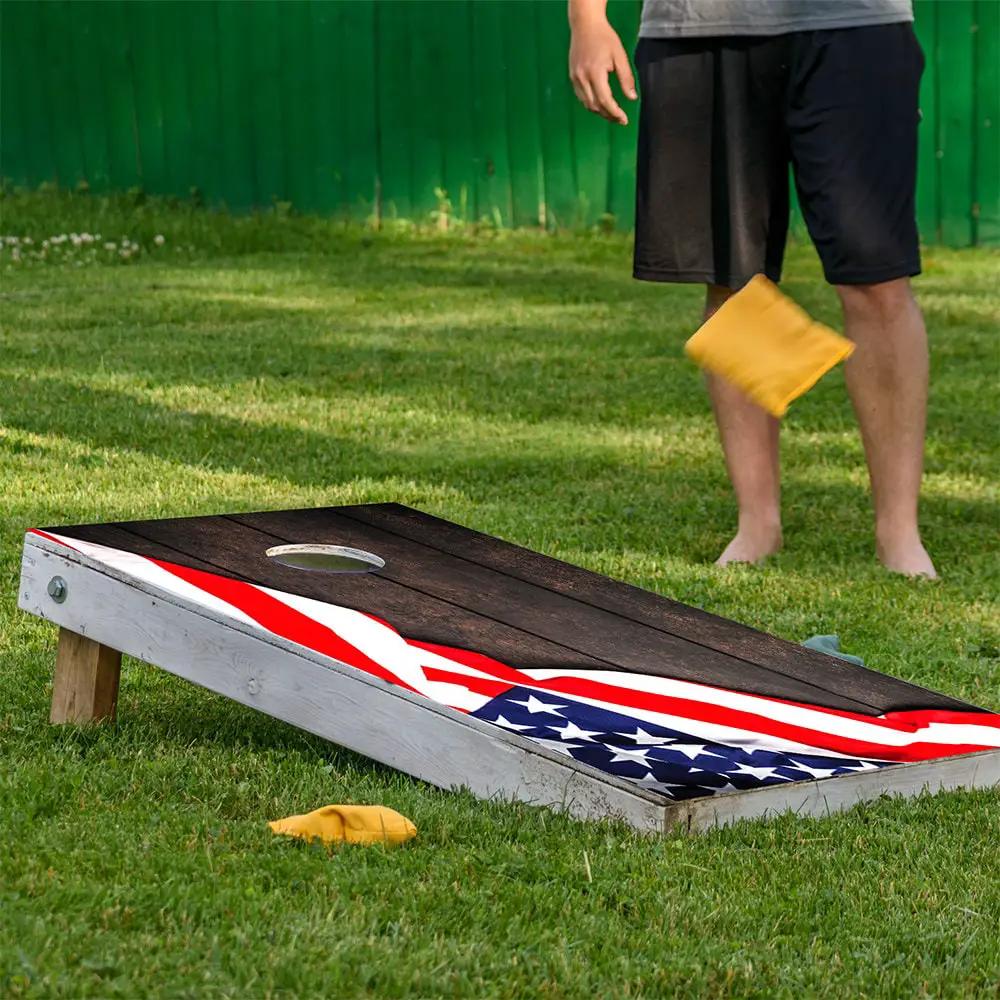 Flag on Dark Wood - Cornhole Board Wrap - Set of 2 - Tampa Home & Garden Store