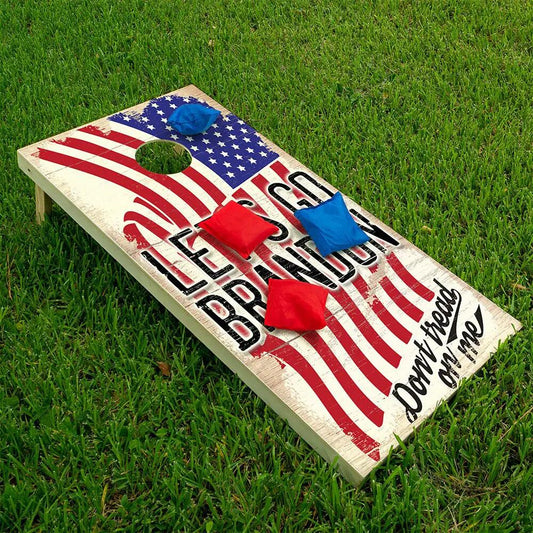 Lets Go Brandon cornhole board wrap set of 2 with distressed American flag design on Tampa Home & Garden Store