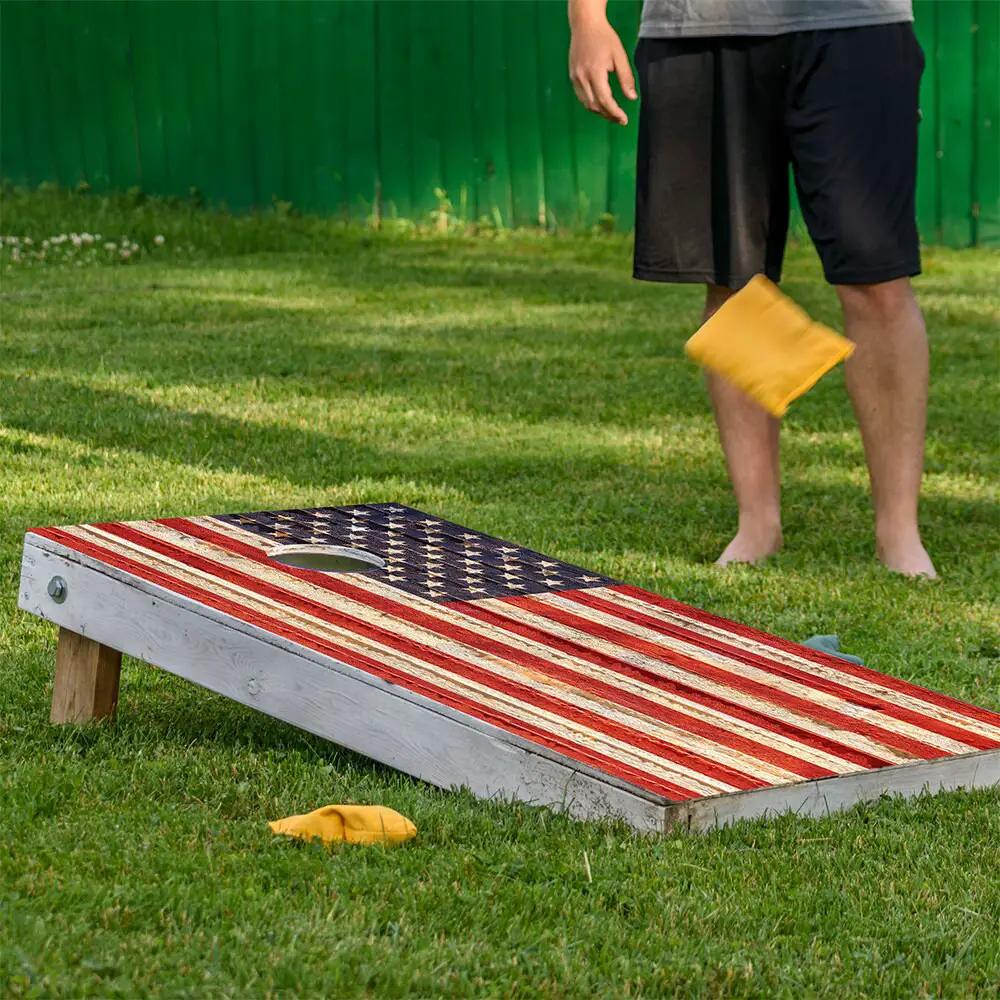 Cornhole wrap set of 2 rustic American flag design Lone Star Art on Tampa Home & Garden Store