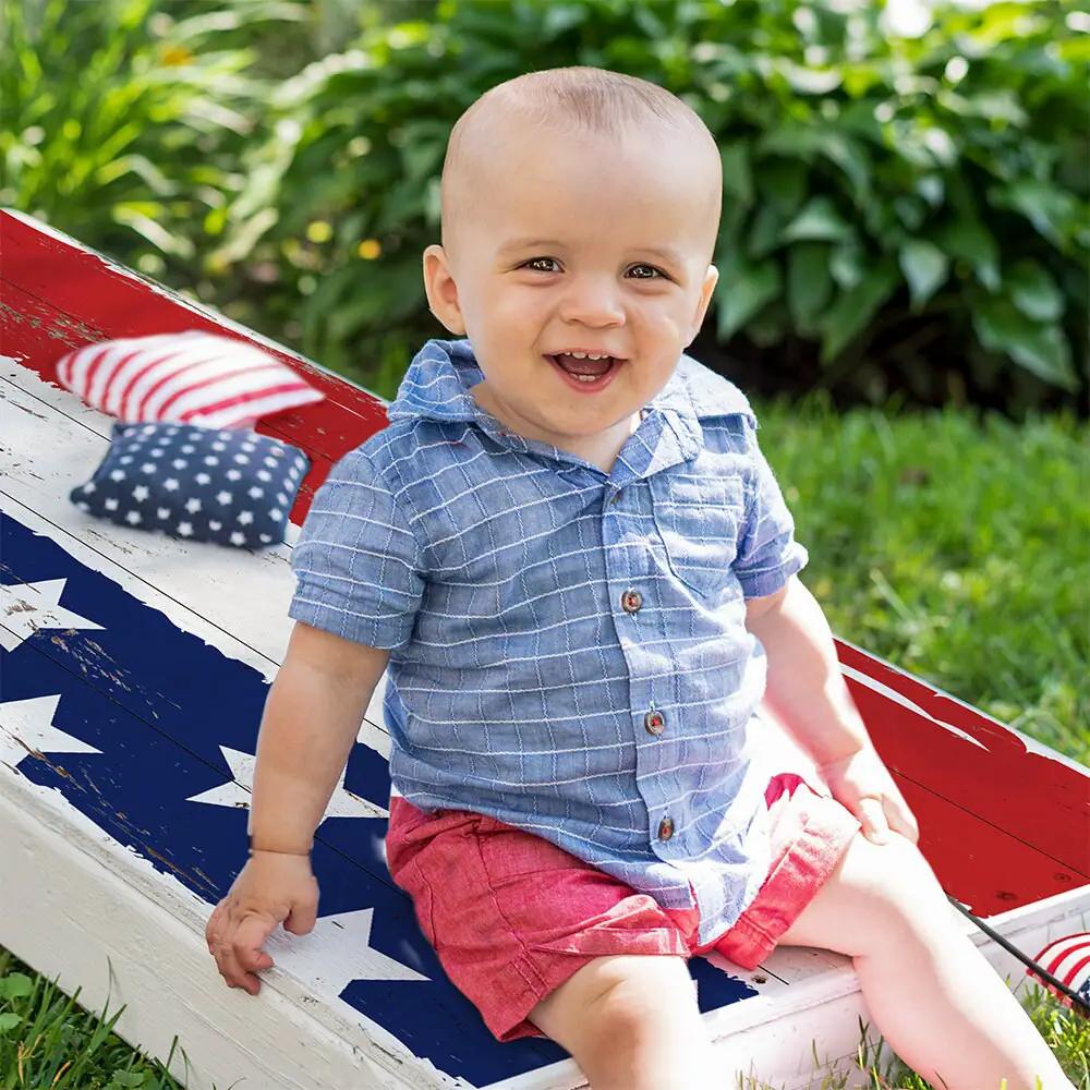 Cornhole wrap set of 2 Stars and Stripes patriotic design in red white blue for boards on Tampa Home & Garden Store