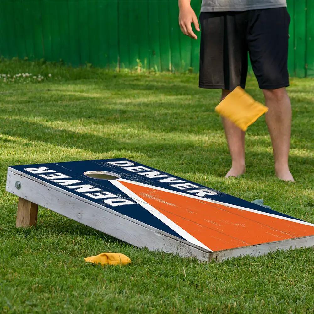 Denver Football Cornhole Board Wraps, set of 2, navy with orange diagonal stripe by Lone Star Art on Tampa Home & Garden Store