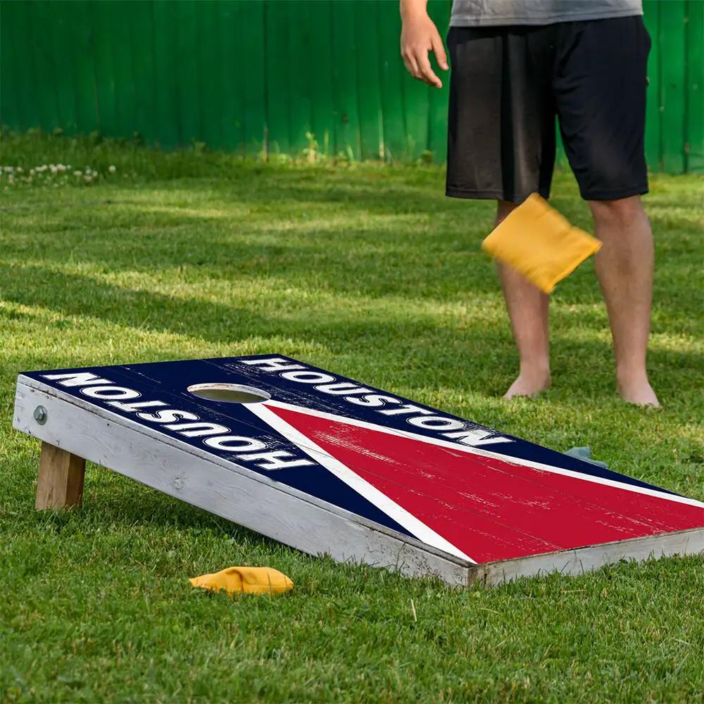 Houston Football Cornhole Board Wraps set of 2 navy with red diagonal stripe Lone Star Art on Tampa Home & Garden Store