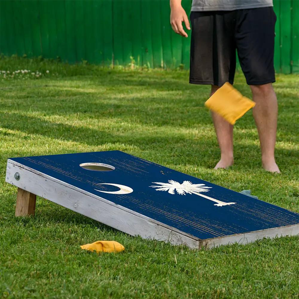 South Carolina State Cornhole Board Wrap Set of 2 in blue with palmetto tree and crescent on Tampa Home & Garden Store