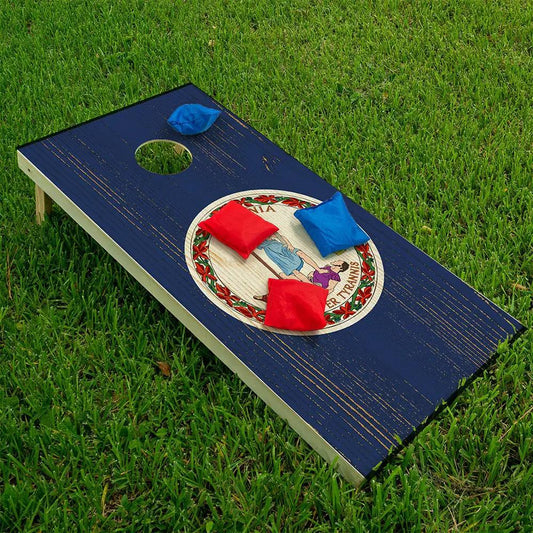 Virginia State Cornhole Board Wraps set of 2 by Lone Star Art on blue board with Virginia seal on Tampa Home & Garden Store