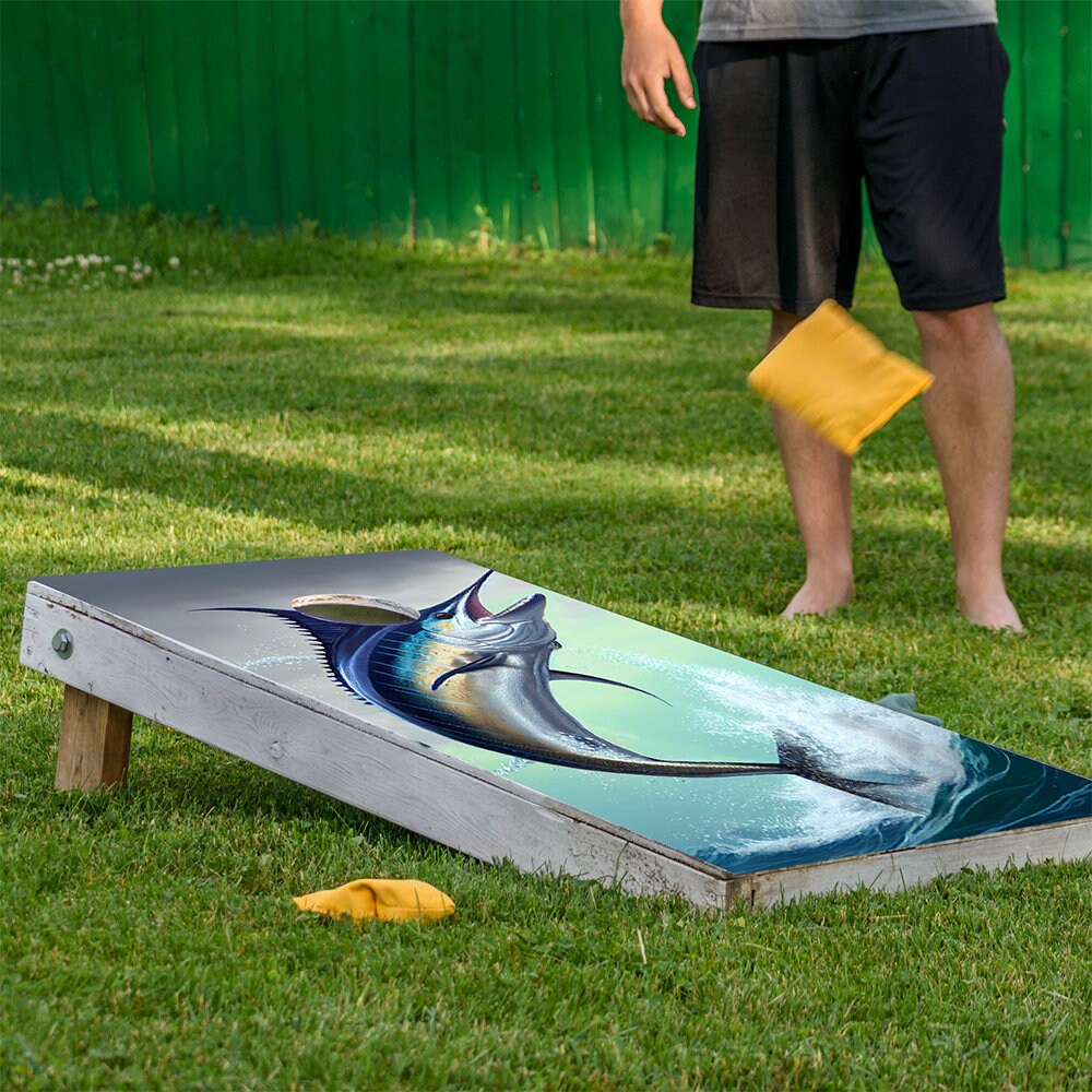 Marlin Azul - Vinilos para Tabla de Cornhole - Juego de 2