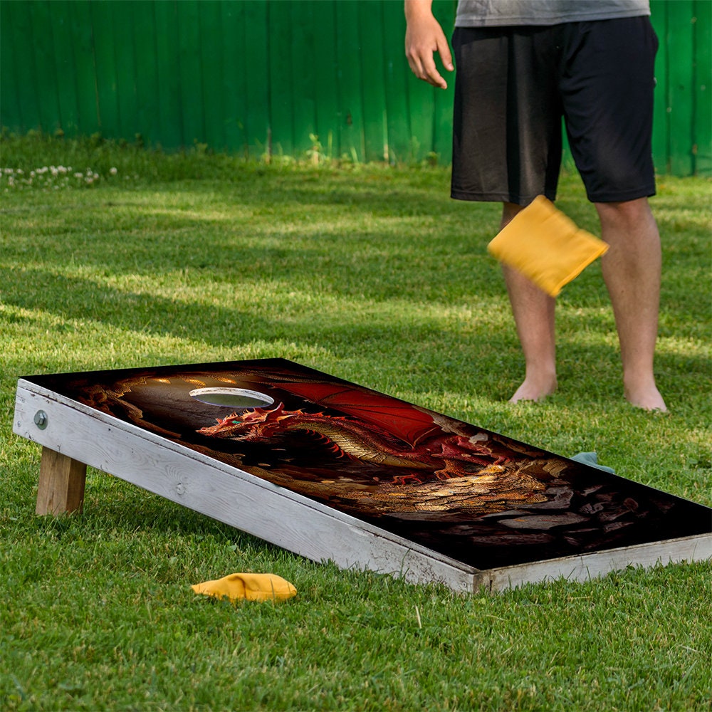 Cornhole wrap set 2 with fierce fantasy dragon art by Lone Star Art on Tampa Home & Garden Store