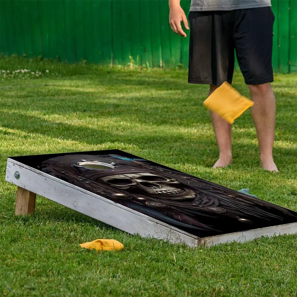 Cornhole board wrap Ghost Pirates Skull set of 2 by Lone Star Art, dark skull graphic on boards on Tampa Home & Garden Store