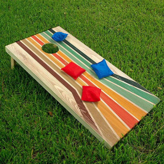 Cornhole wrap set of 2 Carnival Slide with colorful striped planks by Lone Star Art on Tampa Home & Garden Store