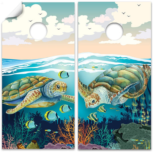 Sea Turtles in Ocean - Cornhole Board Wrap - Set of 2 - Tampa Home & Garden Store