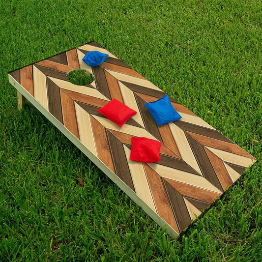 Wood Chevron Cornhole Board Wraps set of 2 in wood-tone chevron pattern Lone Star Art on Tampa Home & Garden Store
