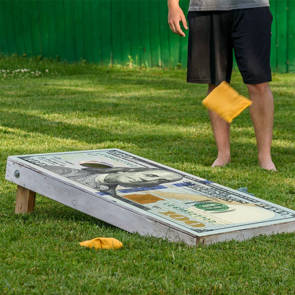 Billete de cien dólares - Rotulación para tabla de Cornhole - Juego de 2