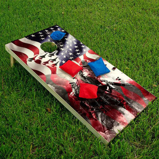 Cornhole board wraps set of 2 featuring American flag patriotic vinyl by Lone Star Art on Tampa Home & Garden Store